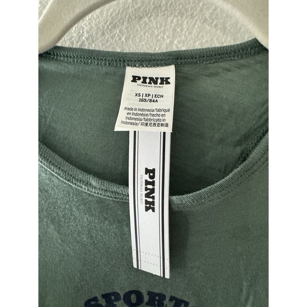 PINK COTTON CROPPED RACERBACK TANK TOP size XS in green - Picture 4 of 8